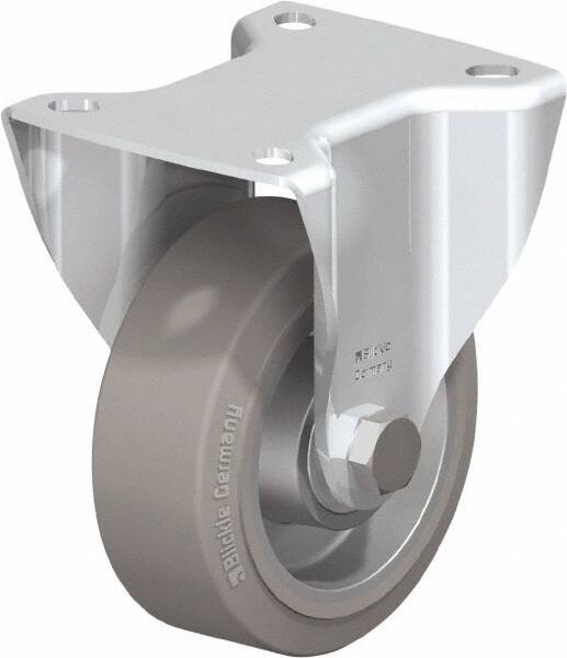 Blickle - 4" Diam x 1-9/16" Wide x 5-7/64" OAH Top Plate Mount Rigid Caster - Solid Rubber, 440 Lb Capacity, Ball Bearing, 3-15/16 x 3-3/8" Plate - Benchmark Tooling