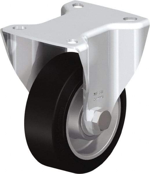 Blickle - 4" Diam x 1-9/16" Wide x 5-7/64" OAH Top Plate Mount Rigid Caster - Solid Rubber, 440 Lb Capacity, Ball Bearing, 3-15/16 x 3-3/8" Plate - Benchmark Tooling