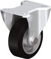 Blickle - 4" Diam x 1-9/16" Wide x 5-7/64" OAH Top Plate Mount Rigid Caster - Solid Rubber, 440 Lb Capacity, Ball Bearing, 3-15/16 x 3-3/8" Plate - Benchmark Tooling