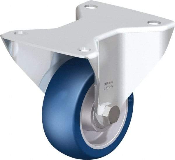 Blickle - 4" Diam x 1-9/16" Wide x 5-7/64" OAH Top Plate Mount Rigid Caster - Polyurethane-Elastomer Blickle Softhane, 660 Lb Capacity, Ball Bearing, 5-1/2 x 4-3/8" Plate - Benchmark Tooling