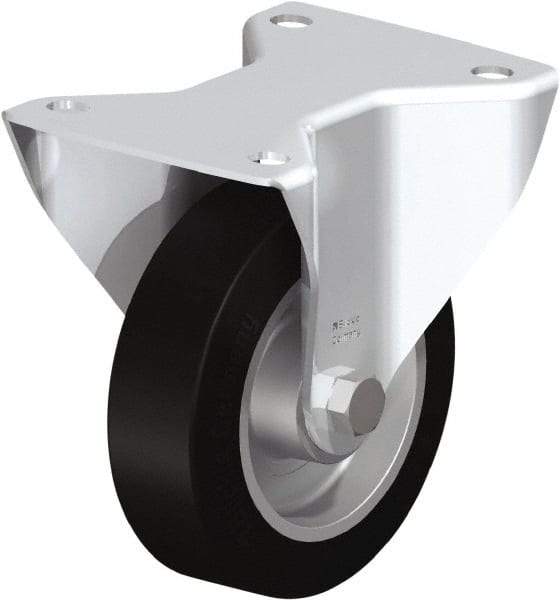 Blickle - 5" Diam x 1-9/16" Wide x 6-3/32" OAH Top Plate Mount Rigid Caster - Solid Rubber, 550 Lb Capacity, Ball Bearing, 5-1/2 x 4-3/8" Plate - Benchmark Tooling