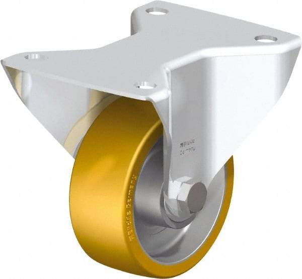 Blickle - 4" Diam x 1-9/16" Wide x 5-7/64" OAH Top Plate Mount Rigid Caster - Polyurethane-Elastomer Blickle Softhane, 550 Lb Capacity, Ball Bearing, 5-1/2 x 4-3/8" Plate - Benchmark Tooling