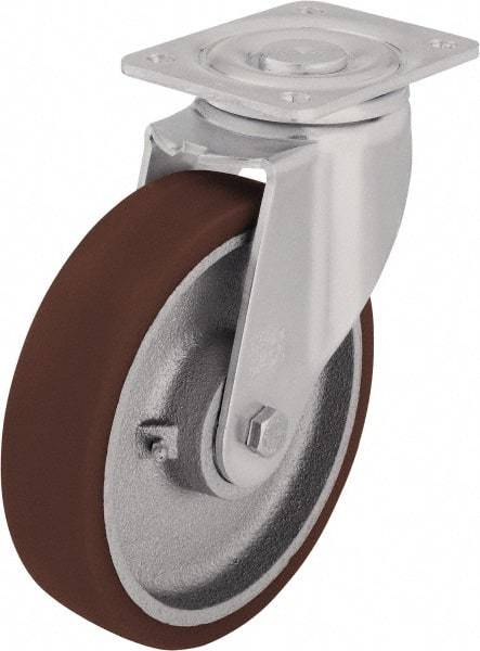 Blickle - 4" Diam x 1-37/64" Wide x 5-33/64" OAH Top Plate Mount Swivel Caster - Polyurethane-Elastomer Blickle Softhane, 880 Lb Capacity, Ball Bearing, 5-1/2 x 4-3/8" Plate - Benchmark Tooling