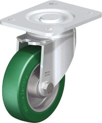Blickle - 5" Diam x 1-9/16" Wide x 6-1/2" OAH Top Plate Mount Swivel Caster - Polyurethane-Elastomer Blickle Softhane, 770 Lb Capacity, Ball Bearing, 5-1/2 x 4-3/8" Plate - Benchmark Tooling