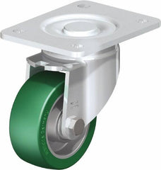 Blickle - 4" Diam x 1-9/16" Wide x 5-33/64" OAH Top Plate Mount Swivel Caster - Polyurethane-Elastomer Blickle Softhane, 660 Lb Capacity, Ball Bearing, 5-1/2 x 4-3/8" Plate - Benchmark Tooling