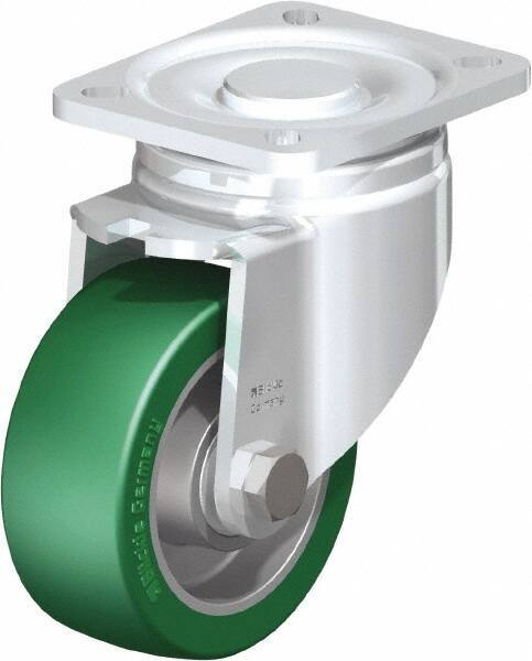 Blickle - 4" Diam x 1-9/16" Wide x 5-33/64" OAH Top Plate Mount Swivel Caster - Polyurethane-Elastomer Blickle Softhane, 660 Lb Capacity, Ball Bearing, 3-15/16 x 3-3/8" Plate - Benchmark Tooling