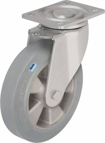 Blickle - 6-1/2" Diam x 2" Wide x 7-61/64" OAH Top Plate Mount Swivel Caster - Solid Rubber, 880 Lb Capacity, Ball Bearing, 5-1/2 x 4-3/8" Plate - Benchmark Tooling