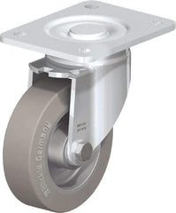 Blickle - 5" Diam x 1-9/16" Wide x 6-1/2" OAH Top Plate Mount Swivel Caster - Solid Rubber, 550 Lb Capacity, Ball Bearing, 5-1/2 x 4-3/8" Plate - Benchmark Tooling