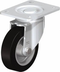 Blickle - 5" Diam x 1-9/16" Wide x 6-1/2" OAH Top Plate Mount Swivel Caster - Solid Rubber, 550 Lb Capacity, Ball Bearing, 5-1/2 x 4-3/8" Plate - Benchmark Tooling