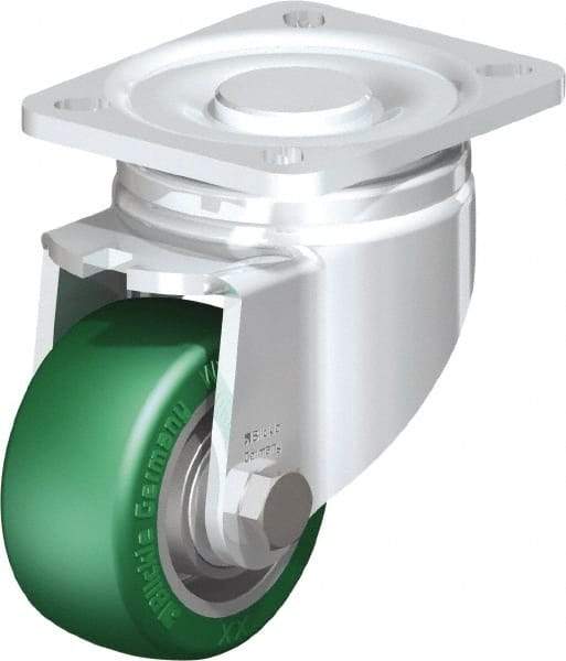 Blickle - 3" Diam x 1-9/16" Wide x 4-23/32" OAH Top Plate Mount Swivel Caster - Polyurethane-Elastomer Blickle Softhane, 506 Lb Capacity, Ball Bearing, 3-15/16 x 3-3/8" Plate - Benchmark Tooling