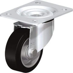 Blickle - 4" Diam x 1-37/64" Wide x 5-7/64" OAH Top Plate Mount Swivel Caster - Solid Rubber, 440 Lb Capacity, Ball Bearing, 5-1/2 x 4-3/8" Plate - Benchmark Tooling