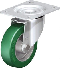 Blickle - 5" Diam x 1-37/64" Wide x 6-7/64" OAH Top Plate Mount Swivel Caster - Polyurethane-Elastomer Blickle Softhane, 770 Lb Capacity, Ball Bearing, 5-1/2 x 4-3/8" Plate - Benchmark Tooling