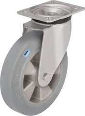 Blickle - 8" Diam x 1-31/32" Wide x 9-41/64" OAH Top Plate Mount Swivel Caster - Solid Rubber, 1,100 Lb Capacity, Ball Bearing, 5-1/2 x 4-3/8" Plate - Benchmark Tooling