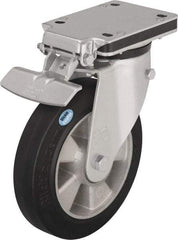 Blickle - 5" Diam x 1-31/32" Wide x 7-23/64" OAH Top Plate Mount Swivel Caster with Brake - Solid Rubber, 594 Lb Capacity, Ball Bearing, 5-1/2 x 4-3/8" Plate - Benchmark Tooling