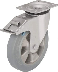 Blickle - 6-1/2" Diam x 1-31/32" Wide x 7-61/64" OAH Top Plate Mount Swivel Caster with Brake - Solid Rubber, 880 Lb Capacity, Ball Bearing, 5-1/2 x 4-3/8" Plate - Benchmark Tooling