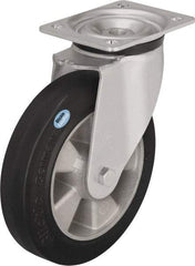 Blickle - 8" Diam x 1-31/32" Wide x 9-21/32" OAH Top Plate Mount Swivel Caster - Solid Rubber, 1,100 Lb Capacity, Ball Bearing, 5-1/2 x 4-3/8" Plate - Benchmark Tooling