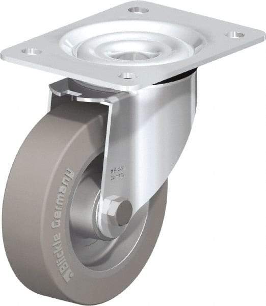 Blickle - 5" Diam x 1-37/64" Wide x 6-7/64" OAH Top Plate Mount Swivel Caster - Solid Rubber, 550 Lb Capacity, Ball Bearing, 5-1/2 x 4-3/8" Plate - Benchmark Tooling