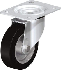 Blickle - 5" Diam x 1-37/64" Wide x 6-7/64" OAH Top Plate Mount Swivel Caster - Solid Rubber, 550 Lb Capacity, Ball Bearing, 5-1/2 x 4-3/8" Plate - Benchmark Tooling