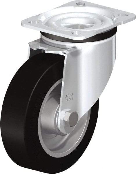 Blickle - 5" Diam x 1-37/64" Wide x 6-7/64" OAH Top Plate Mount Swivel Caster - Solid Rubber, 550 Lb Capacity, Ball Bearing, 3-15/16 x 3-3/8" Plate - Benchmark Tooling