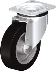 Blickle - 5" Diam x 1-37/64" Wide x 6-7/64" OAH Top Plate Mount Swivel Caster - Solid Rubber, 550 Lb Capacity, Ball Bearing, 3-15/16 x 3-3/8" Plate - Benchmark Tooling