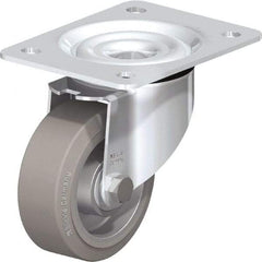 Blickle - 4" Diam x 1-37/64" Wide x 5-7/64" OAH Top Plate Mount Swivel Caster - Solid Rubber, 440 Lb Capacity, Ball Bearing, 5-1/2 x 4-3/8" Plate - Benchmark Tooling