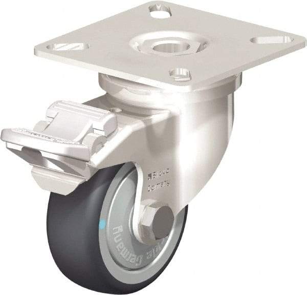 Blickle - 2" Diam x 3/4" Wide x 2-51/64" OAH Top Plate Mount Swivel Caster with Brake - Thermoplastic Rubber Elastomer (TPE), 110 Lb Capacity, Ball Bearing, 2-3/8 x 2-3/8" Plate - Benchmark Tooling