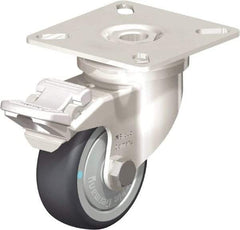 Blickle - 2" Diam x 3/4" Wide x 2-51/64" OAH Top Plate Mount Swivel Caster with Brake - Thermoplastic Rubber Elastomer (TPE), 110 Lb Capacity, Ball Bearing, 2-3/8 x 2-3/8" Plate - Benchmark Tooling