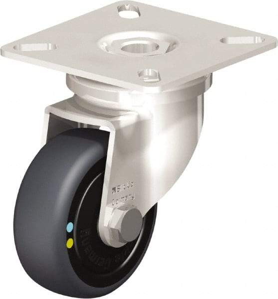 Blickle - 2" Diam x 3/4" Wide x 2-51/64" OAH Top Plate Mount Swivel Caster - Thermoplastic Rubber Elastomer (TPE), 66 Lb Capacity, Ball Bearing, 2-3/8 x 2-3/8" Plate - Benchmark Tooling