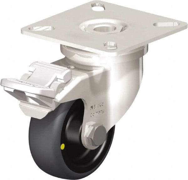 Blickle - 2" Diam x 3/4" Wide x 2-51/64" OAH Top Plate Mount Swivel Caster with Brake - Thermoplastic Rubber Elastomer (TPE), 66 Lb Capacity, Plain Bore Bearing, 2-3/8 x 2-3/8" Plate - Benchmark Tooling