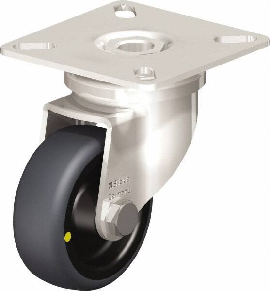 Blickle - 2" Diam x 3/4" Wide x 2-51/64" OAH Top Plate Mount Swivel Caster - Thermoplastic Rubber Elastomer (TPE), 66 Lb Capacity, Plain Bore Bearing, 2-3/8 x 2-3/8" Plate - Benchmark Tooling
