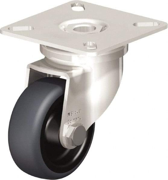 Blickle - 2" Diam x 3/4" Wide x 2-51/64" OAH Top Plate Mount Swivel Caster - Thermoplastic Rubber Elastomer (TPE), 110 Lb Capacity, Plain Bore Bearing, 2-3/8 x 2-3/8" Plate - Benchmark Tooling