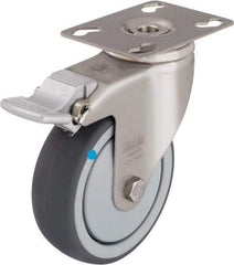 Blickle - 3" Diam x 1-1/4" Wide x 4-3/8" OAH Top Plate Mount Swivel Caster with Brake - Thermoplastic Rubber Elastomer (TPE), 220 Lb Capacity, Ball Bearing, 3-9/16 x 2-5/8" Plate - Benchmark Tooling
