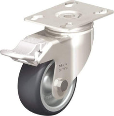 Blickle - 3" Diam x 1-1/4" Wide x 4-3/8" OAH Top Plate Mount Swivel Caster with Brake - Thermoplastic Rubber Elastomer (TPE), 220 Lb Capacity, Plain Bore Bearing, 3-9/16 x 2-5/8" Plate - Benchmark Tooling