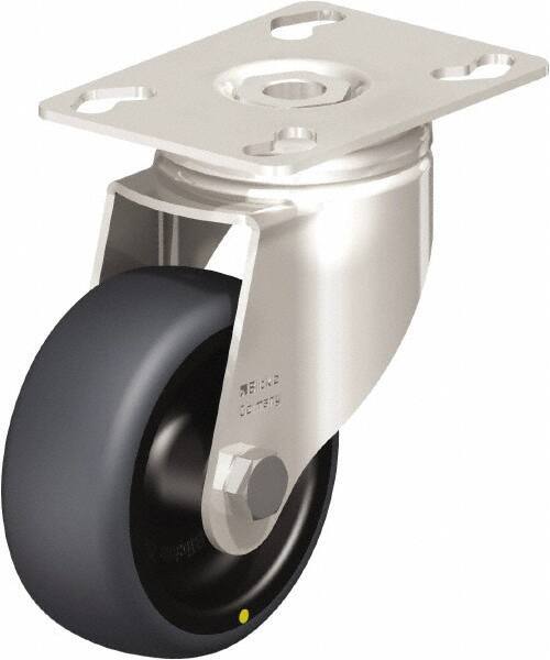 Blickle - 3" Diam x 1-1/4" Wide x 4-3/8" OAH Top Plate Mount Swivel Caster - Thermoplastic Rubber Elastomer (TPE), 143 Lb Capacity, Plain Bore Bearing, 3-9/16 x 2-5/8" Plate - Benchmark Tooling
