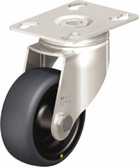 Blickle - 3" Diam x 1-1/4" Wide x 4-3/8" OAH Top Plate Mount Swivel Caster - Thermoplastic Rubber Elastomer (TPE), 143 Lb Capacity, Plain Bore Bearing, 3-9/16 x 2-5/8" Plate - Benchmark Tooling