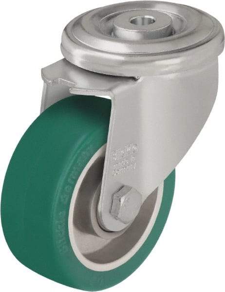 Blickle - 4" Diam x 1-37/64" Wide x 5-35/64" OAH Hollow Kingpin Mount Swivel Caster - Polyurethane-Elastomer Blickle Softhane, 660 Lb Capacity, Ball Bearing, Hollow Kingpin Stem - Benchmark Tooling