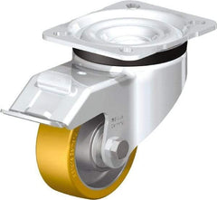 Blickle - 3" Diam x 1-11/64" Wide x 4-21/64" OAH Top Plate Mount Swivel Caster with Brake - Polyurethane-Elastomer Blickle Extrathane, 396 Lb Capacity, Ball Bearing, 3-15/16 x 3-3/8" Plate - Benchmark Tooling