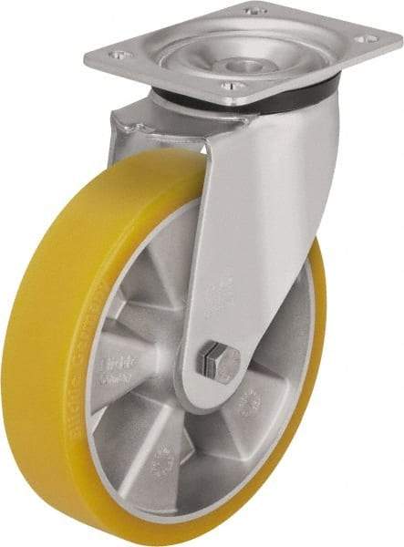 Blickle - 5" Diam x 2-1/8" Wide x 6-11/16" OAH Top Plate Mount Swivel Caster - Polyurethane-Elastomer Blickle Extrathane, 990 Lb Capacity, Ball Bearing, 5-1/2 x 4-3/8" Plate - Benchmark Tooling