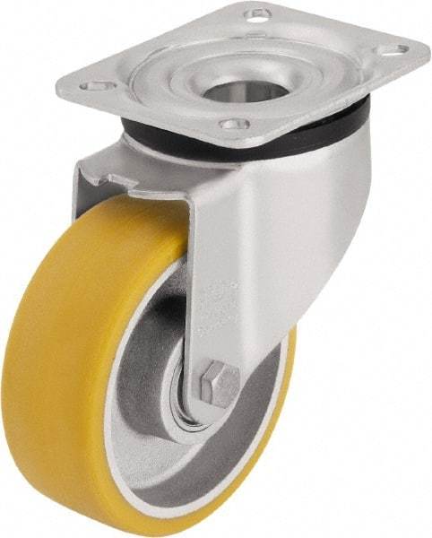 Blickle - 4" Diam x 1-9/16" Wide x 5-7/64" OAH Top Plate Mount Swivel Caster - Polyurethane-Elastomer Blickle Extrathane, 550 Lb Capacity, Ball Bearing, 3-15/16 x 3-3/8" Plate - Benchmark Tooling