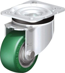 Blickle - 3" Diam x 1-9/16" Wide x 4-21/64" OAH Top Plate Mount Swivel Caster - Polyurethane-Elastomer Blickle Softhane, 506 Lb Capacity, Ball Bearing, 3-15/16 x 3-3/8" Plate - Benchmark Tooling