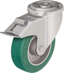 Blickle - 3" Diam x 1-37/64" Wide x 4-21/64" OAH Hollow Kingpin Mount Swivel Caster with Brake - Polyurethane-Elastomer Blickle Softhane, 506 Lb Capacity, Ball Bearing, Hollow Kingpin Stem - Benchmark Tooling