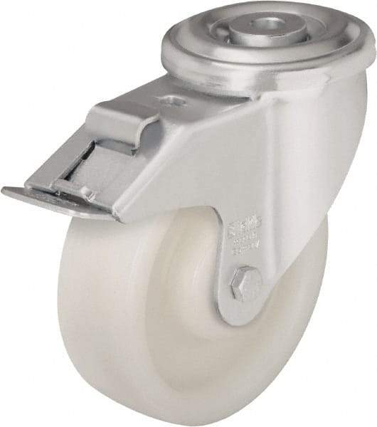 Blickle - 3" Diam x 1-1/4" Wide x 4-1/4" OAH Hollow Kingpin Mount Swivel Caster with Brake - Impact-Resistant Nylon, 660 Lb Capacity, Plain Bore Bearing, Hollow Kingpin Stem - Benchmark Tooling