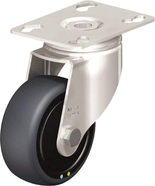Blickle - 3" Diam x 1-1/4" Wide x 4-3/8" OAH Top Plate Mount Swivel Caster - Thermoplastic Rubber Elastomer (TPE), 143 Lb Capacity, Ball Bearing, 3-9/16 x 2-5/8" Plate - Benchmark Tooling