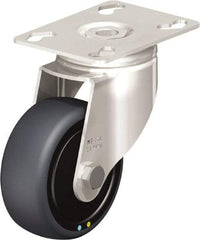 Blickle - 3" Diam x 1-1/4" Wide x 4-3/8" OAH Top Plate Mount Swivel Caster - Thermoplastic Rubber Elastomer (TPE), 143 Lb Capacity, Ball Bearing, 3-9/16 x 2-5/8" Plate - Benchmark Tooling
