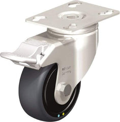 Blickle - 3" Diam x 1-1/4" Wide x 4-3/8" OAH Top Plate Mount Swivel Caster with Brake - Thermoplastic Rubber Elastomer (TPE), 143 Lb Capacity, Ball Bearing, 3-9/16 x 2-5/8" Plate - Benchmark Tooling