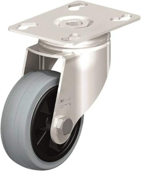 Blickle - 3" Diam x 63/64" Wide x 4-3/8" OAH Top Plate Mount Swivel Caster - Solid Rubber, 176 Lb Capacity, Plain Bore Bearing, 3-9/16 x 2-5/8" Plate - Benchmark Tooling