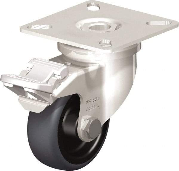 Blickle - 2" Diam x 3/4" Wide x 2-51/64" OAH Top Plate Mount Swivel Caster with Brake - Thermoplastic Rubber Elastomer (TPE), 110 Lb Capacity, Plain Bore Bearing, 2-3/8 x 2-3/8" Plate - Benchmark Tooling