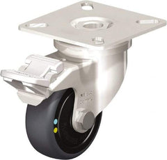 Blickle - 2" Diam x 3/4" Wide x 2-51/64" OAH Top Plate Mount Swivel Caster with Brake - Thermoplastic Rubber Elastomer (TPE), 66 Lb Capacity, Ball Bearing, 2-3/8 x 2-3/8" Plate - Benchmark Tooling