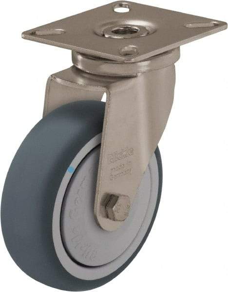 Blickle - 2" Diam x 3/4" Wide x 2-51/64" OAH Top Plate Mount Swivel Caster - Thermoplastic Rubber Elastomer (TPE), 110 Lb Capacity, Ball Bearing, 2-3/8 x 2-3/8" Plate - Benchmark Tooling