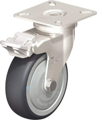 Blickle - 3" Diam x 63/64" Wide x 3-15/16" OAH Top Plate Mount Swivel Caster with Brake - Thermoplastic Rubber Elastomer (TPE), 165 Lb Capacity, Ball Bearing, 2-3/8 x 2-3/8" Plate - Benchmark Tooling